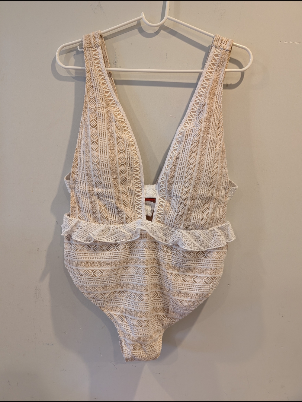 River Island New Resort Cream Ruffle Peplum One Piece Swimsuit Beach Vacation 12